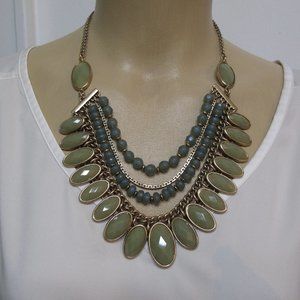 Lucky Brand Green and Gold Statement Necklace